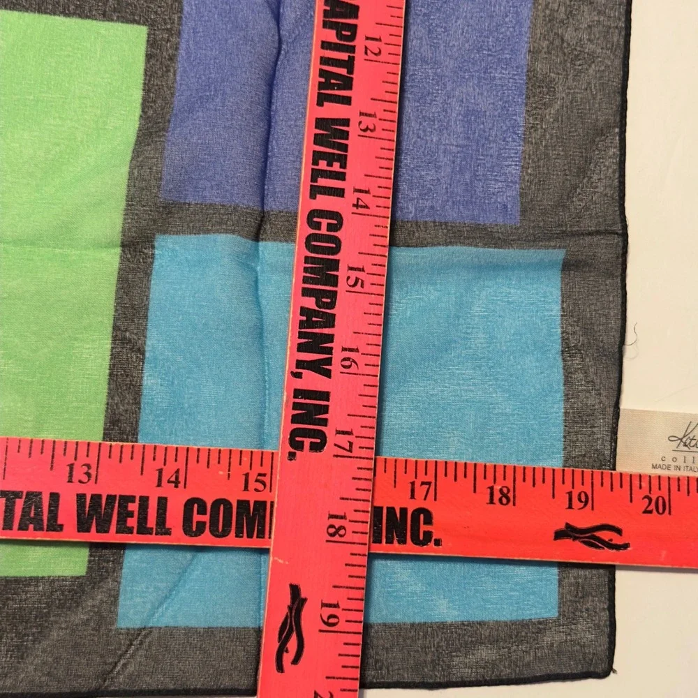 Kathie Lee Collection Blue Green Geometric ColorBlock Square Scarf Italy Y2K VTG